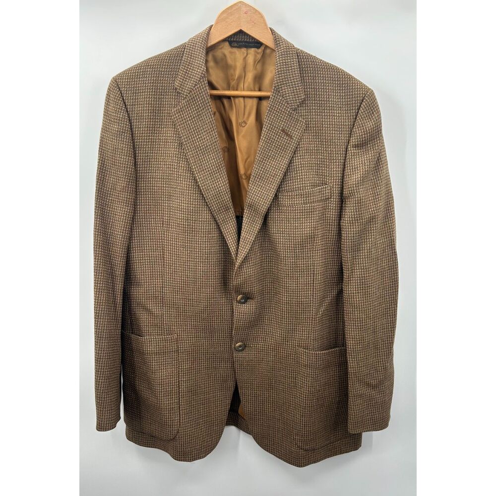 Vintage Christian Dior Blazer Jacket Mens Brown Virgin Wool Houndstooth